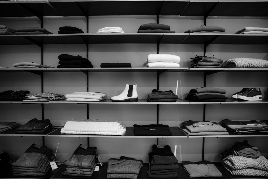 Boutique clothing rack and fitting area